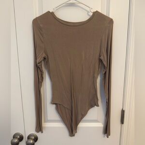 Fashion Nova Taupe Long-Sleeve Bodysuit